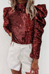 Sequin Mock Neck Bubble Sleeve Top